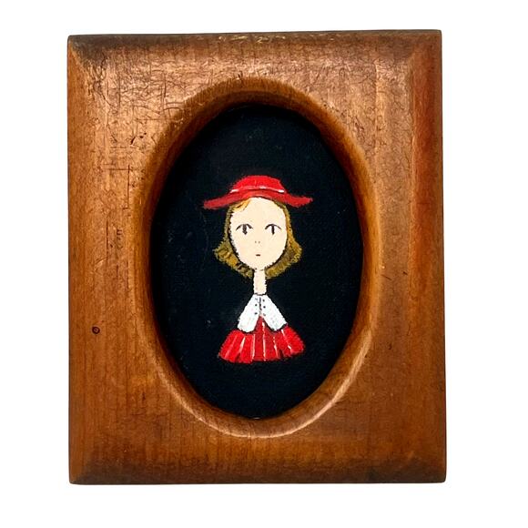 Vintage Folk Art Portraits - Set Of 3 Hand-Painted Oval Wood Plaques 1950's–60's - Picture 3 of 10